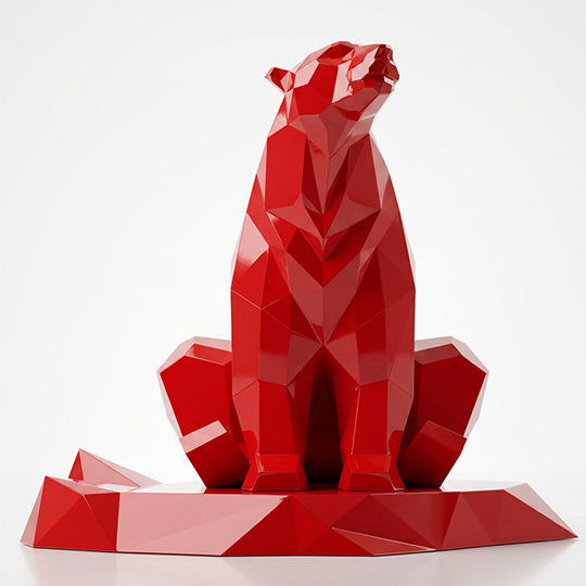 Grande Sculpture Ours Assis Facettée - Sculpture Origami