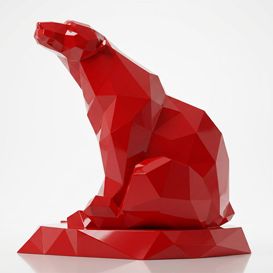 Grande Sculpture Ours Assis Facettée - Sculpture Origami