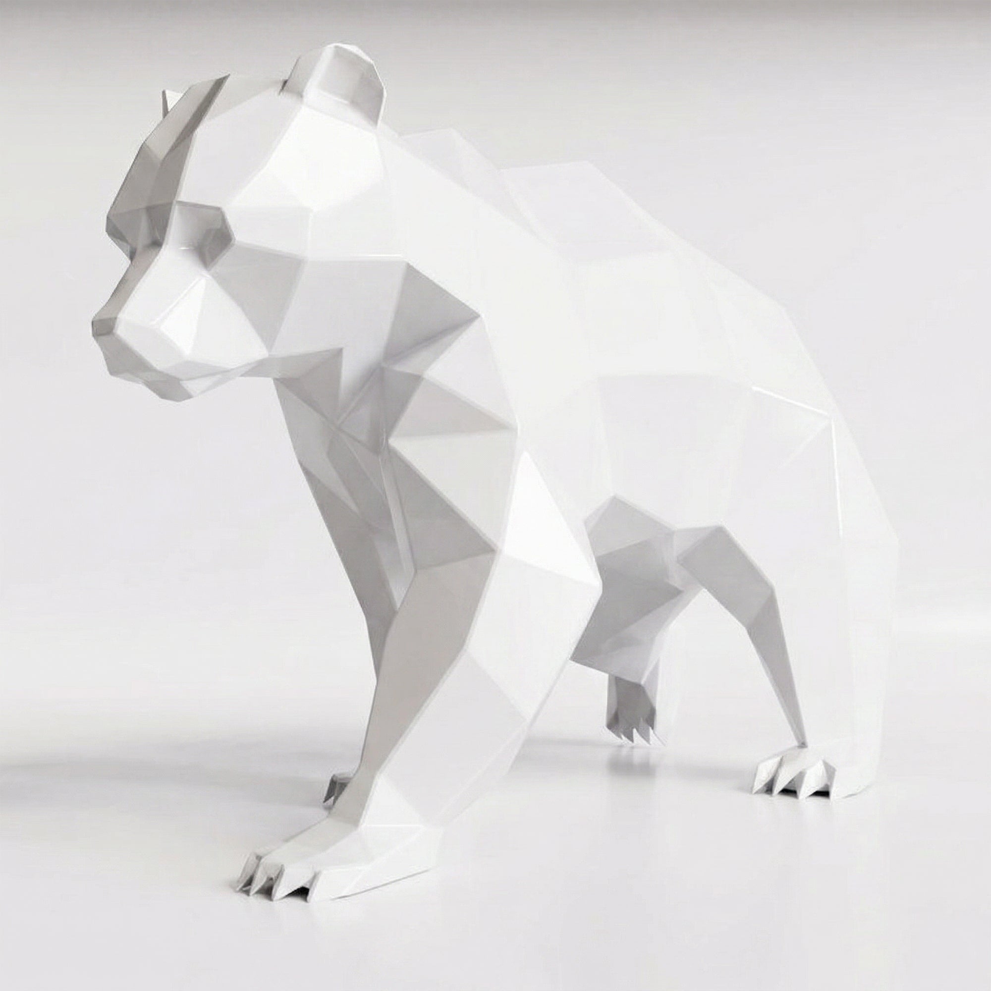 Grande Sculpture Ours Polaire Géométrique Facettée - Sculpture Origami