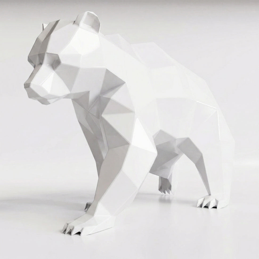 Grande Sculpture Ours Polaire Géométrique Facettée - Sculpture Origami