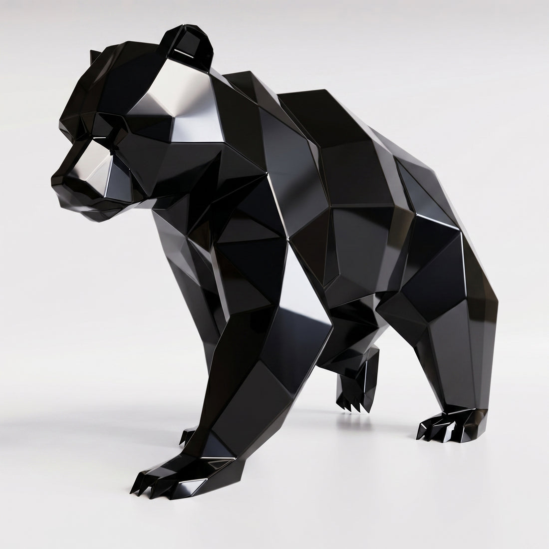 Grande Sculpture Ours Polaire Géométrique Facettée - Sculpture Origami