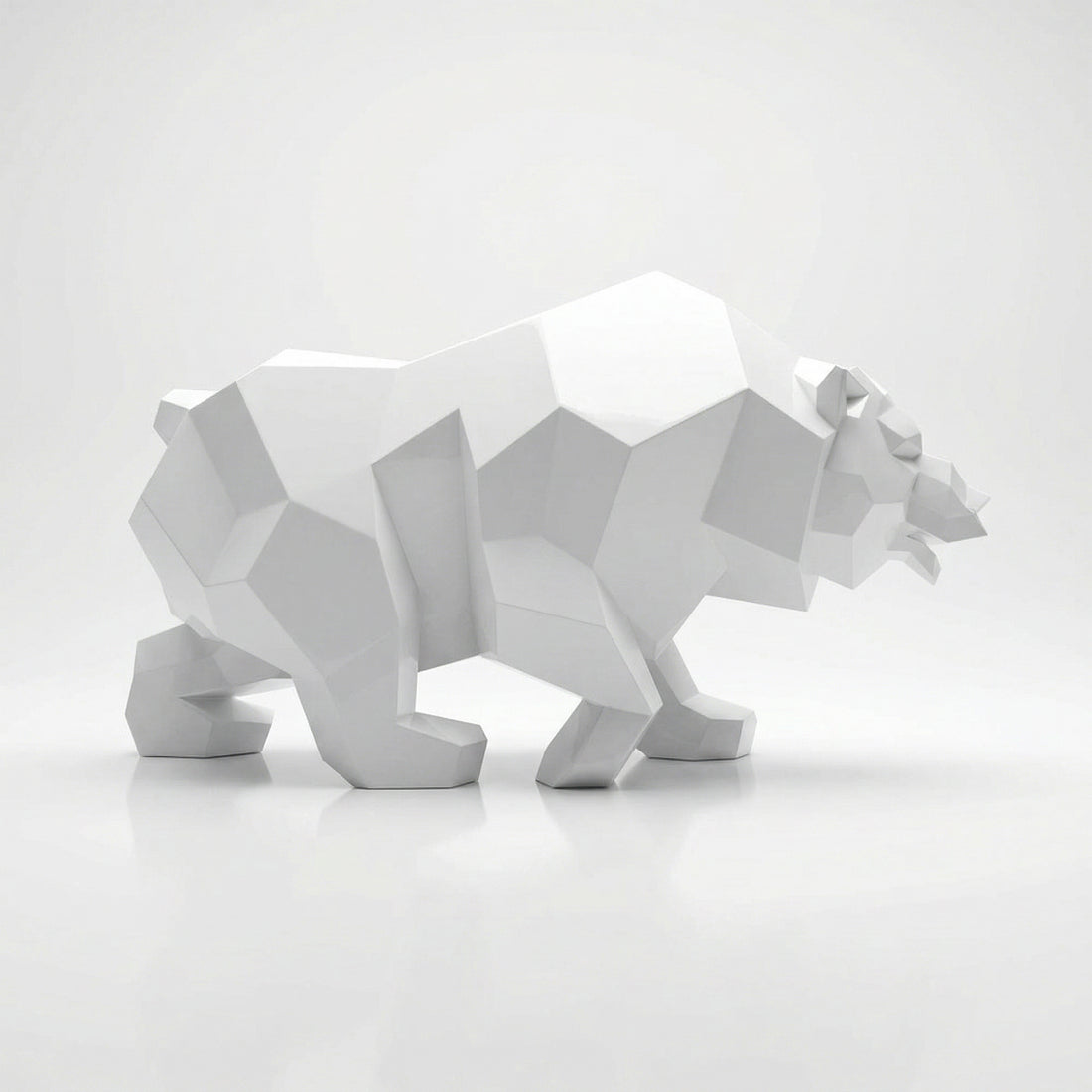 Grande Sculpture Ours Rugissant Facettée - Sculpture Origami
