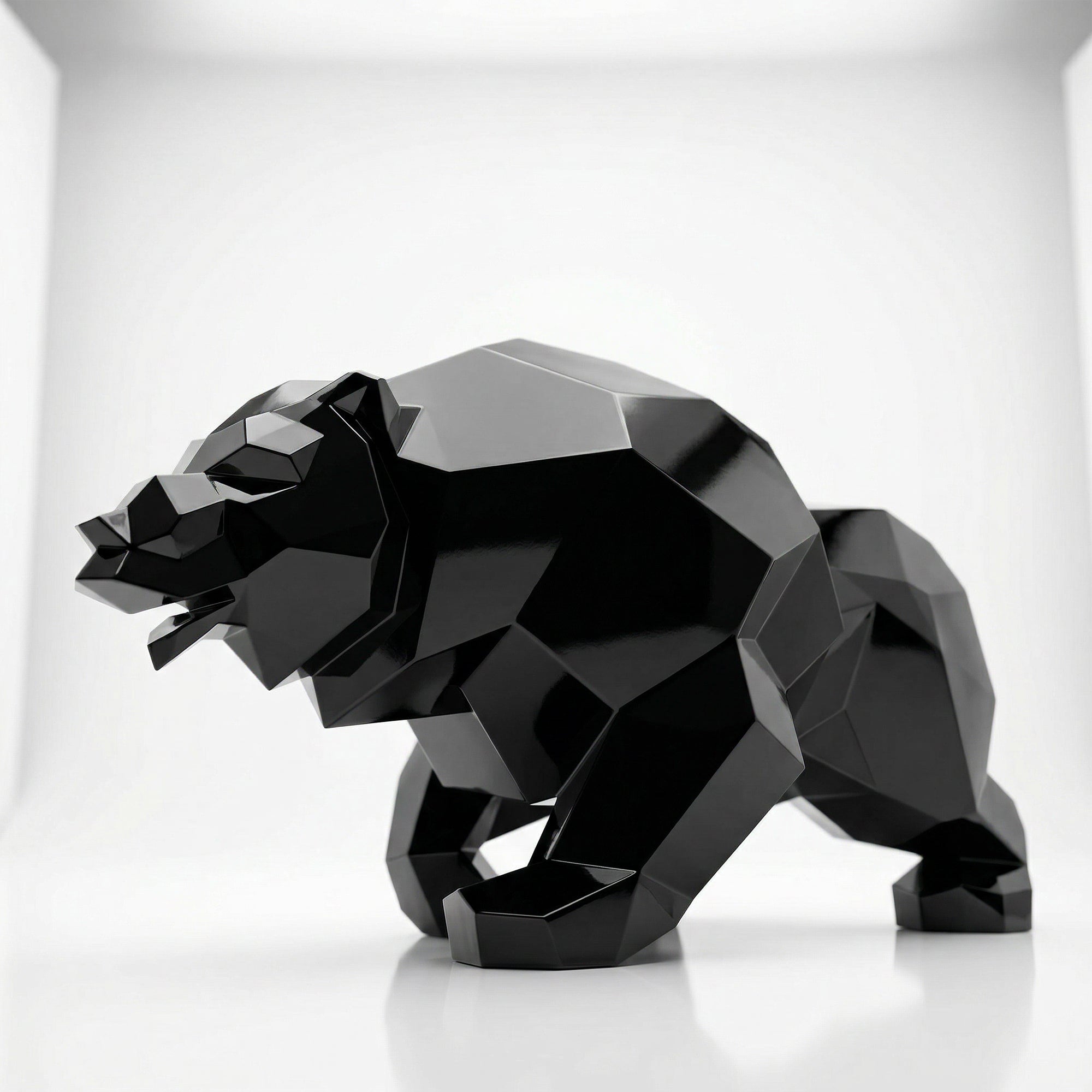 Grande Sculpture Ours Rugissant Facettée - Sculpture Origami