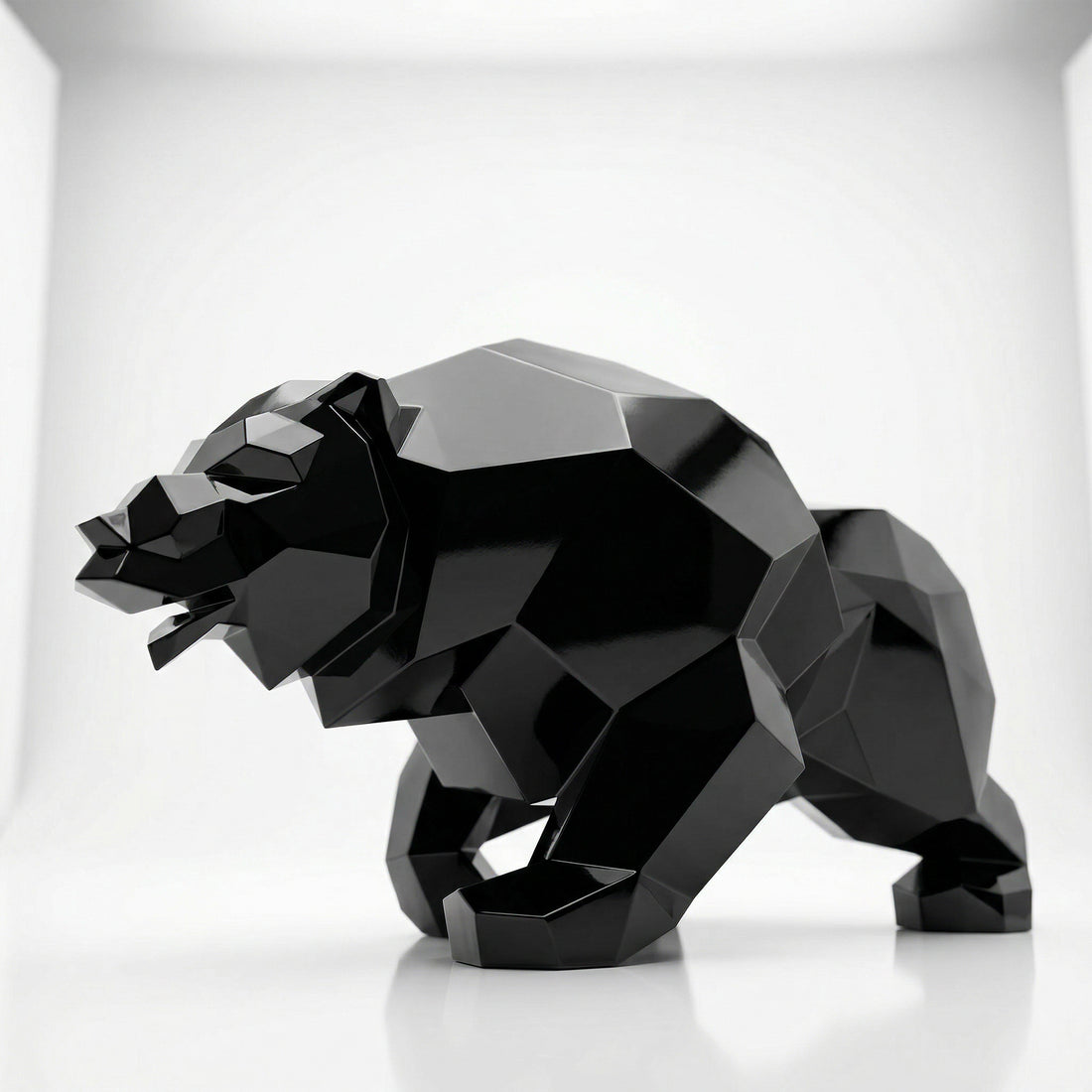 Grande Sculpture Ours Rugissant Facettée - Sculpture Origami