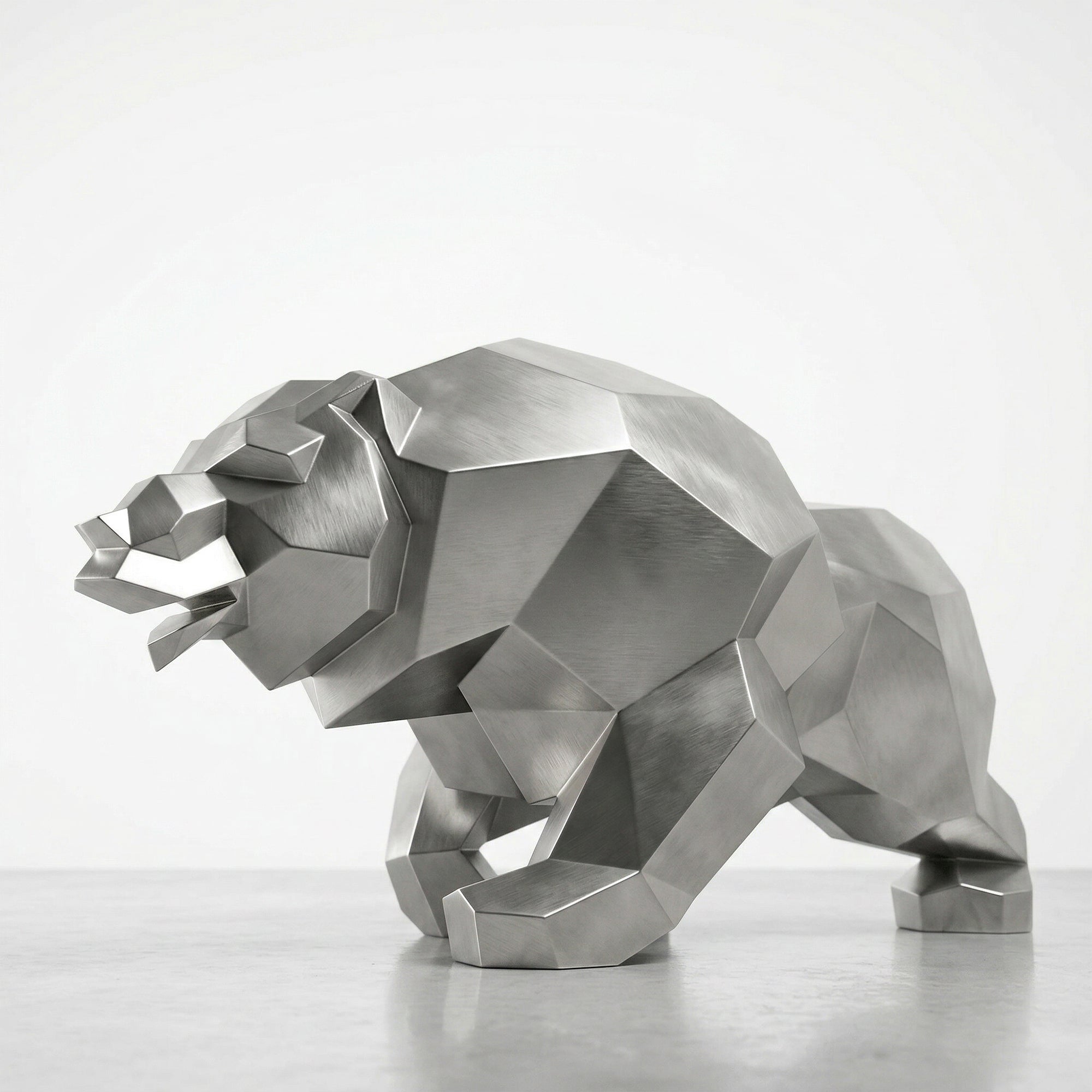 Grande Sculpture Ours Rugissant Facettée - Sculpture Origami