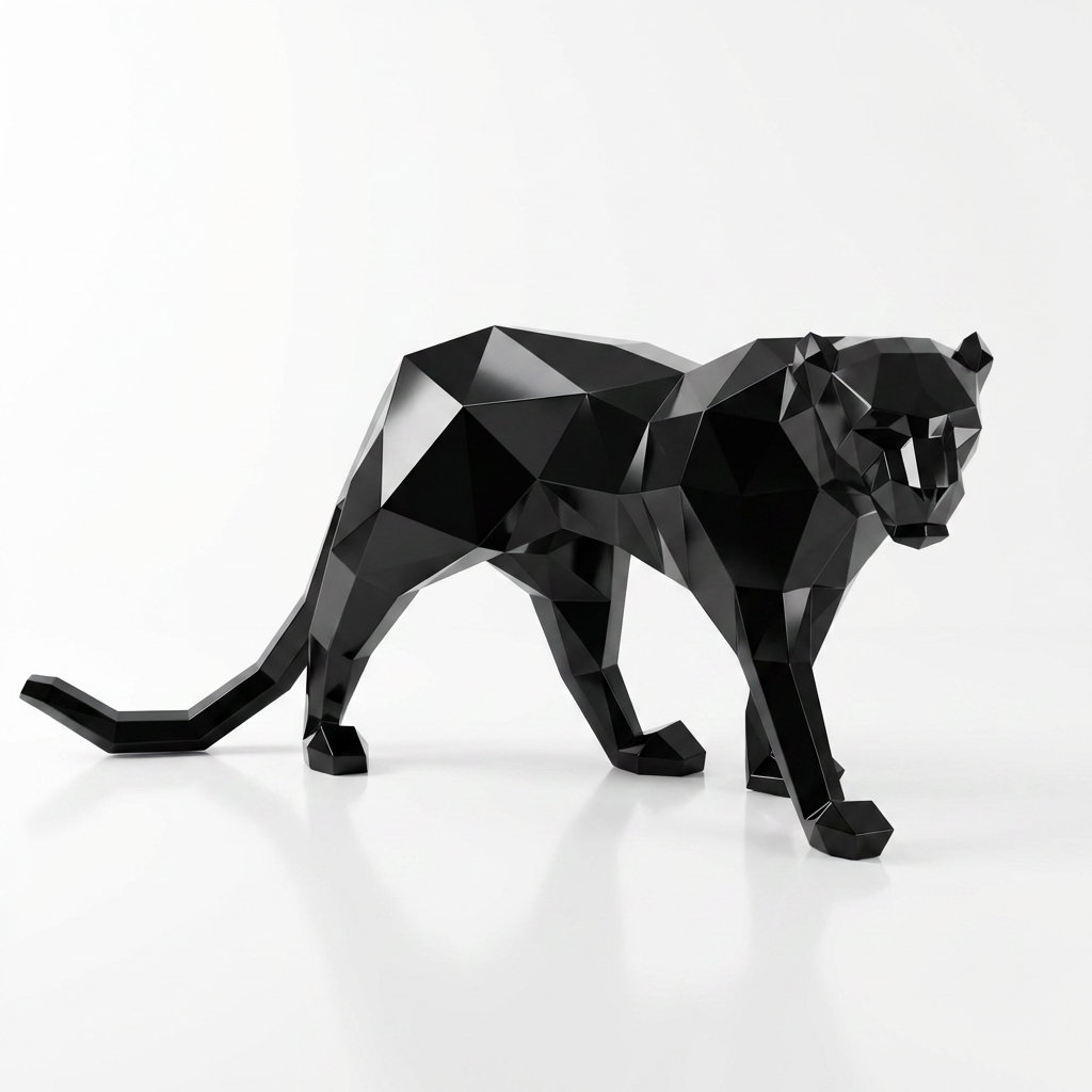 Grande Sculpture Panthère Polygone - Sculpture Origami