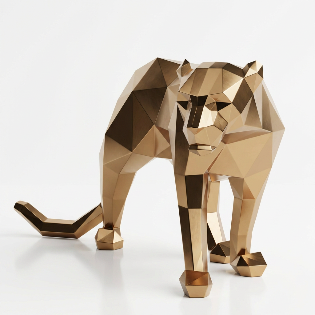 Grande Sculpture Panthère Polygone - Sculpture Origami