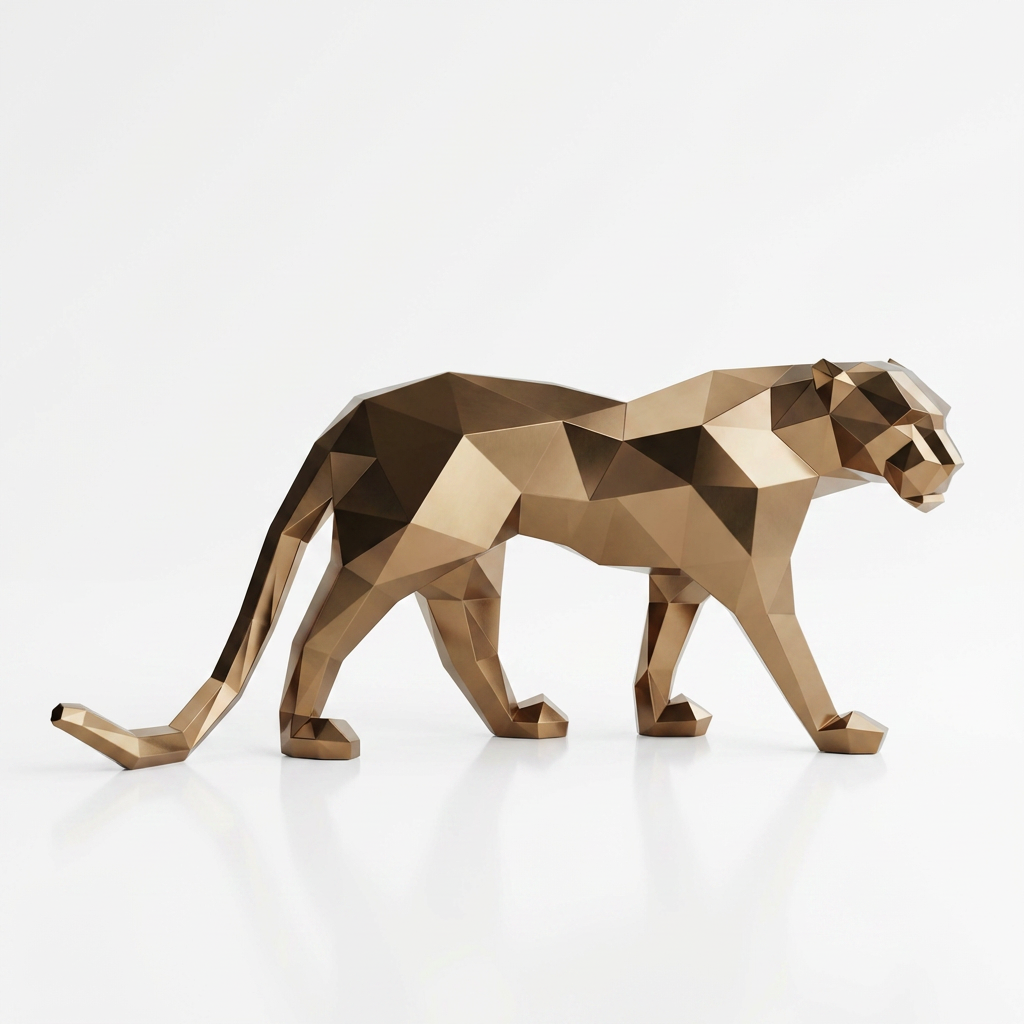 Grande Sculpture Panthère Polygone - Sculpture Origami