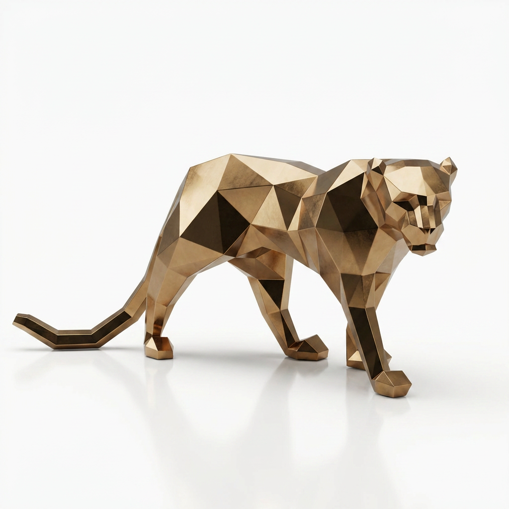 Grande Sculpture Panthère Polygone - Sculpture Origami