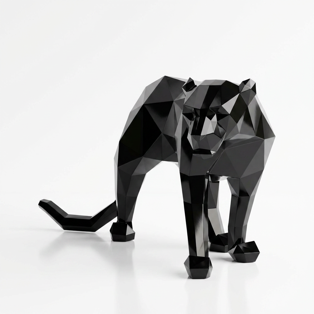 Grande Sculpture Panthère Polygone - Sculpture Origami