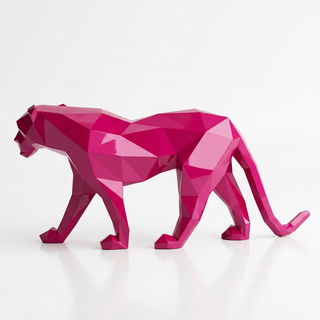Grande Sculpture Panthère Polygone - Sculpture Origami