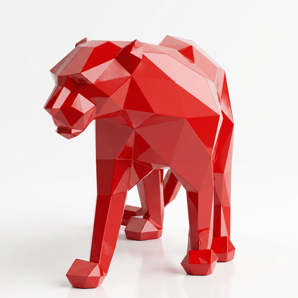 Grande Sculpture Panthère Polygone - Sculpture Origami