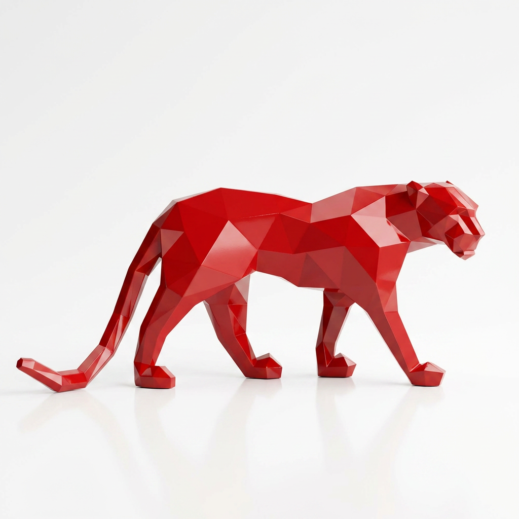 Grande Sculpture Panthère Polygone - Sculpture Origami