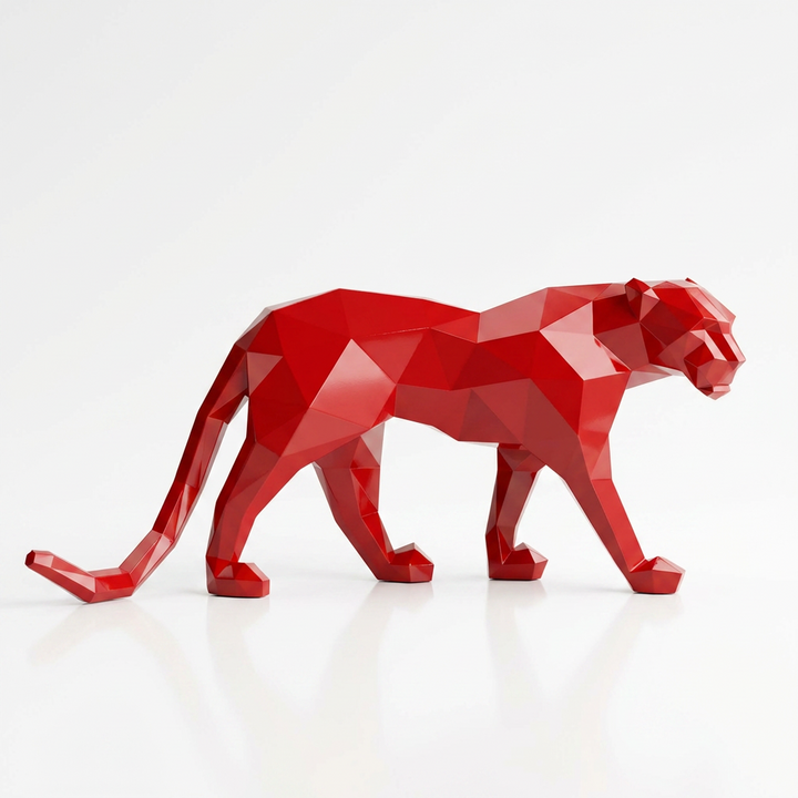 Grande Sculpture Panthère Polygone - Sculpture Origami