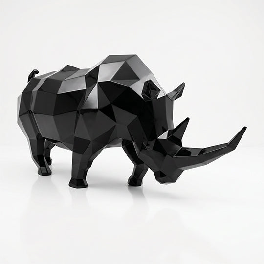 Grande Sculpture Rhinocéros Géométrique Facettée - Sculpture Origami