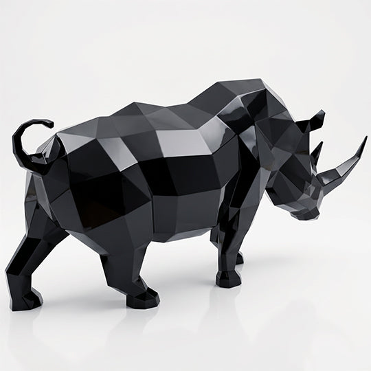 Grande Sculpture Rhinocéros Géométrique Facettée - Sculpture Origami