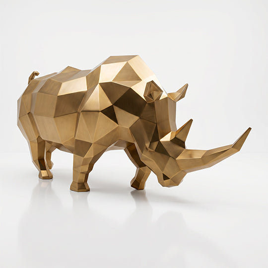 Grande Sculpture Rhinocéros Géométrique Facettée - Sculpture Origami