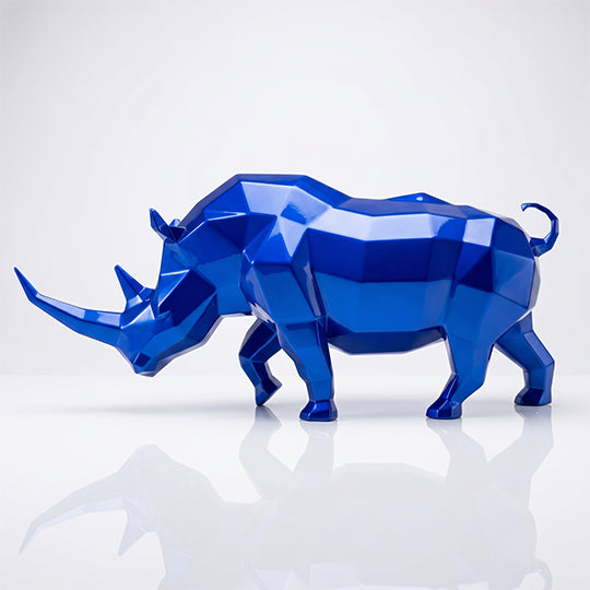 Grande Sculpture Rhinocéros Géométrique Facettée - Sculpture Origami