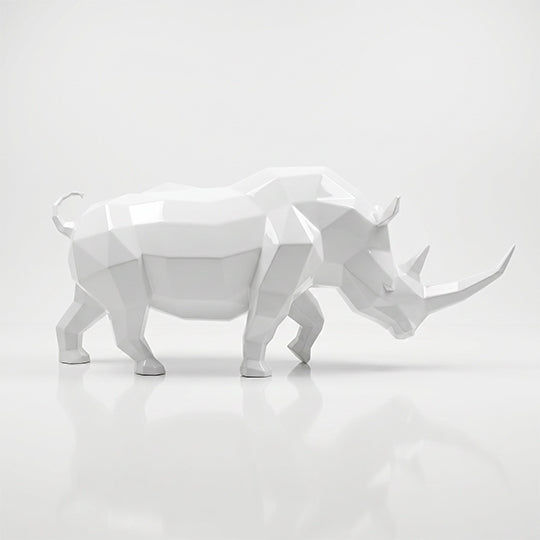 Grande Sculpture Rhinocéros Géométrique Facettée - Sculpture Origami
