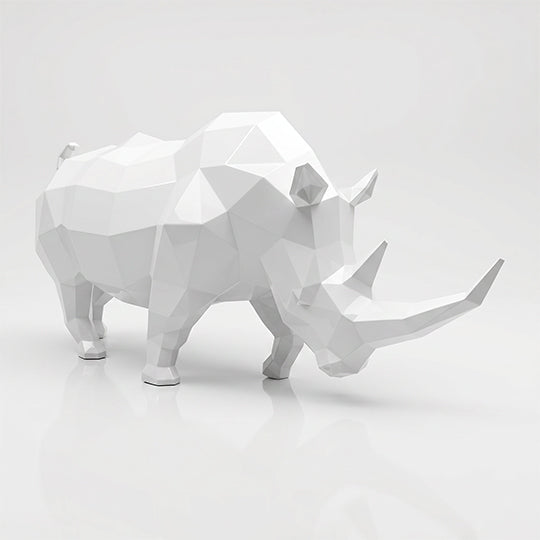 Grande Sculpture Rhinocéros Géométrique Facettée - Sculpture Origami