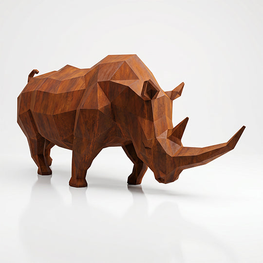 Grande Sculpture Rhinocéros Géométrique Facettée - Sculpture Origami