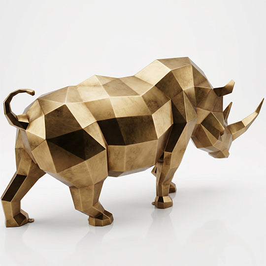Grande Sculpture Rhinocéros Géométrique Facettée - Sculpture Origami