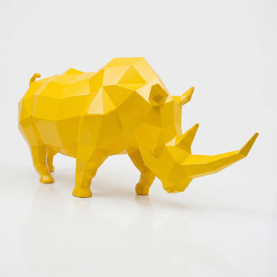 Grande Sculpture Rhinocéros Géométrique Facettée - Sculpture Origami