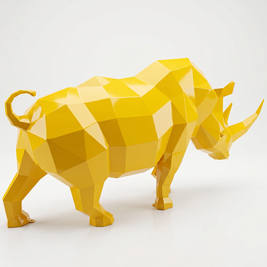 Grande Sculpture Rhinocéros Géométrique Facettée - Sculpture Origami