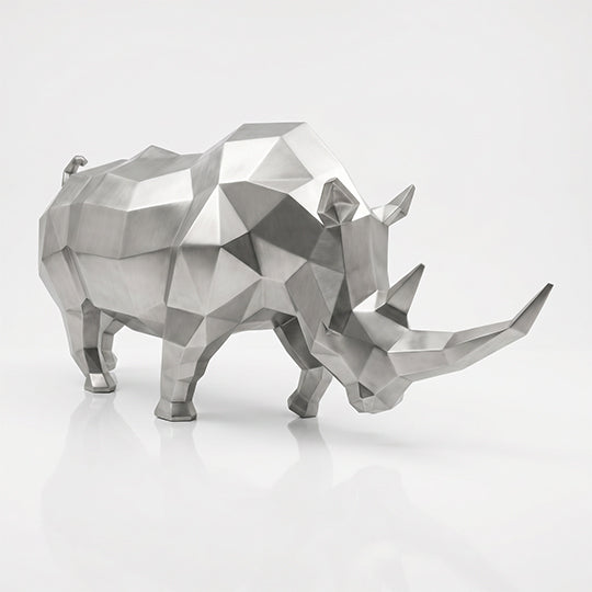 Grande Sculpture Rhinocéros Géométrique Facettée - Sculpture Origami