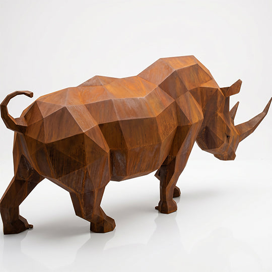 Grande Sculpture Rhinocéros Géométrique Facettée - Sculpture Origami