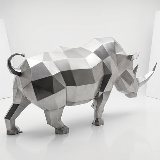 Grande Sculpture Rhinocéros Géométrique Facettée - Sculpture Origami