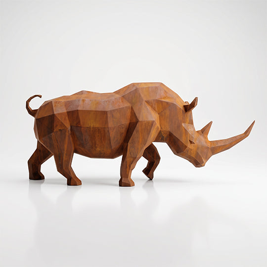 Grande Sculpture Rhinocéros Géométrique Facettée - Sculpture Origami