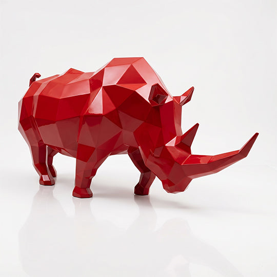 Grande Sculpture Rhinocéros Géométrique Facettée - Sculpture Origami