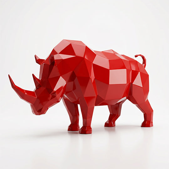 Grande Sculpture Rhinocéros Géométrique Facettée - Sculpture Origami