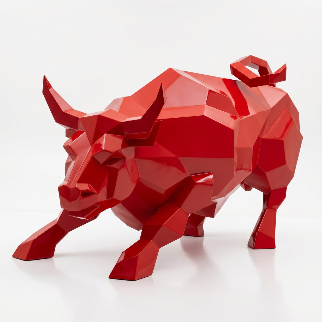 Grande Sculpture Taureau Géométrique Facettée - Sculpture Origami