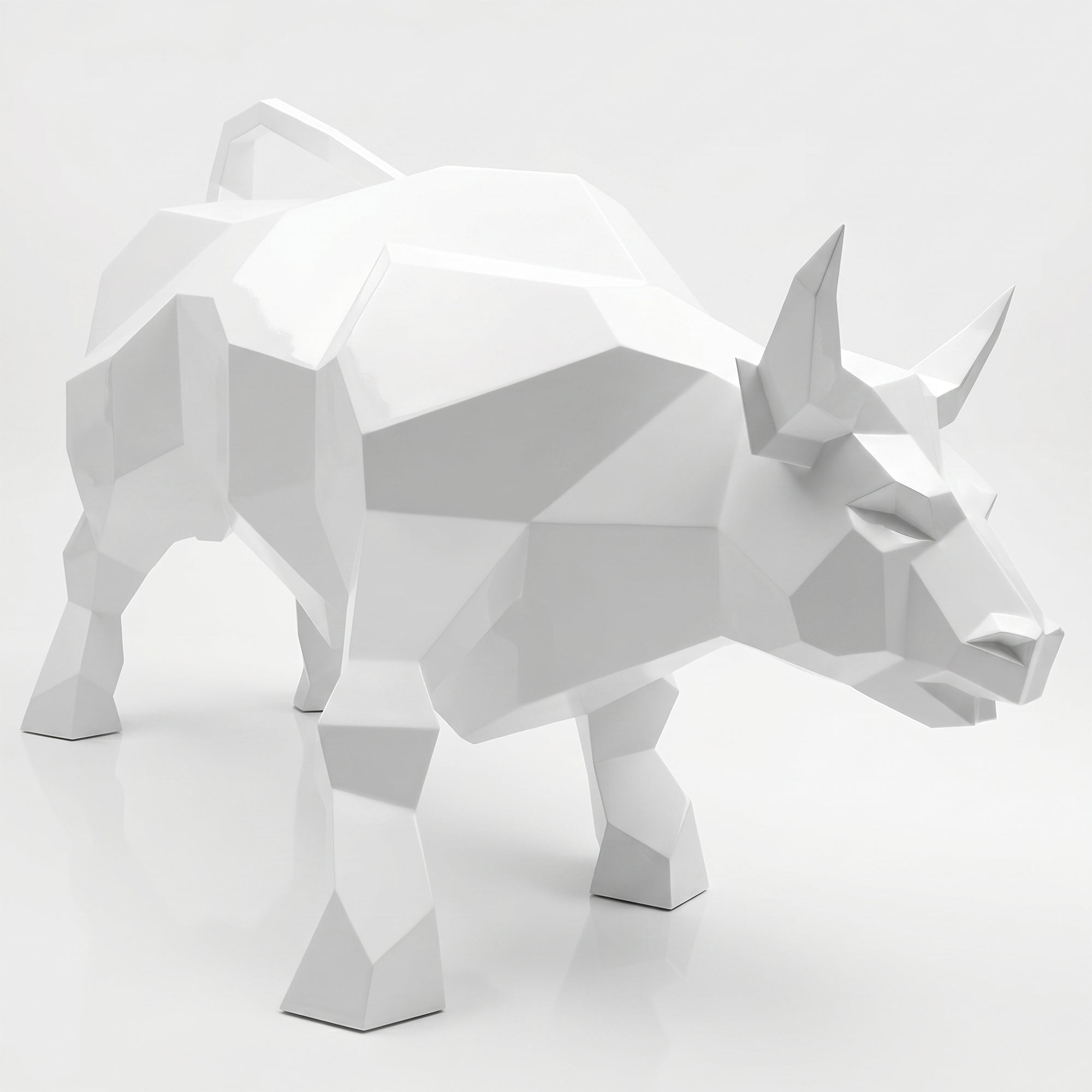 Grande Sculpture Taureau Géométrique Facettée - Sculpture Origami