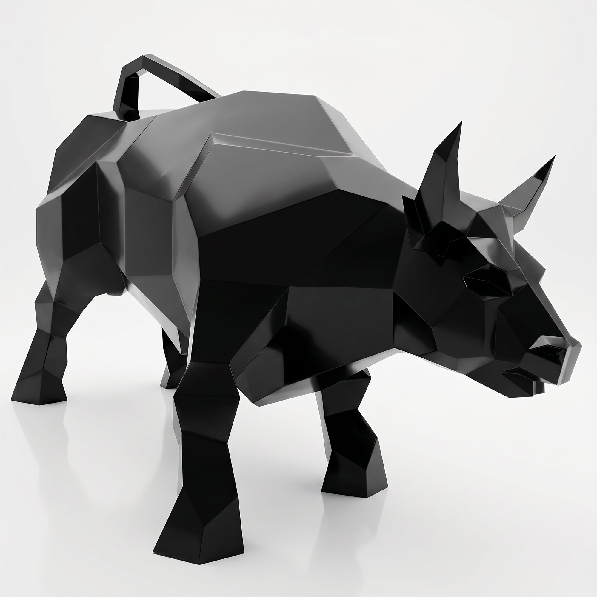 Grande Sculpture Taureau Géométrique Facettée - Sculpture Origami