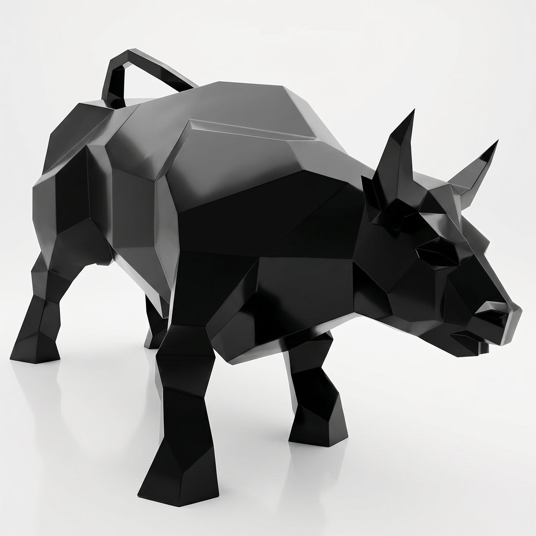 Grande Sculpture Taureau Géométrique Facettée - Sculpture Origami