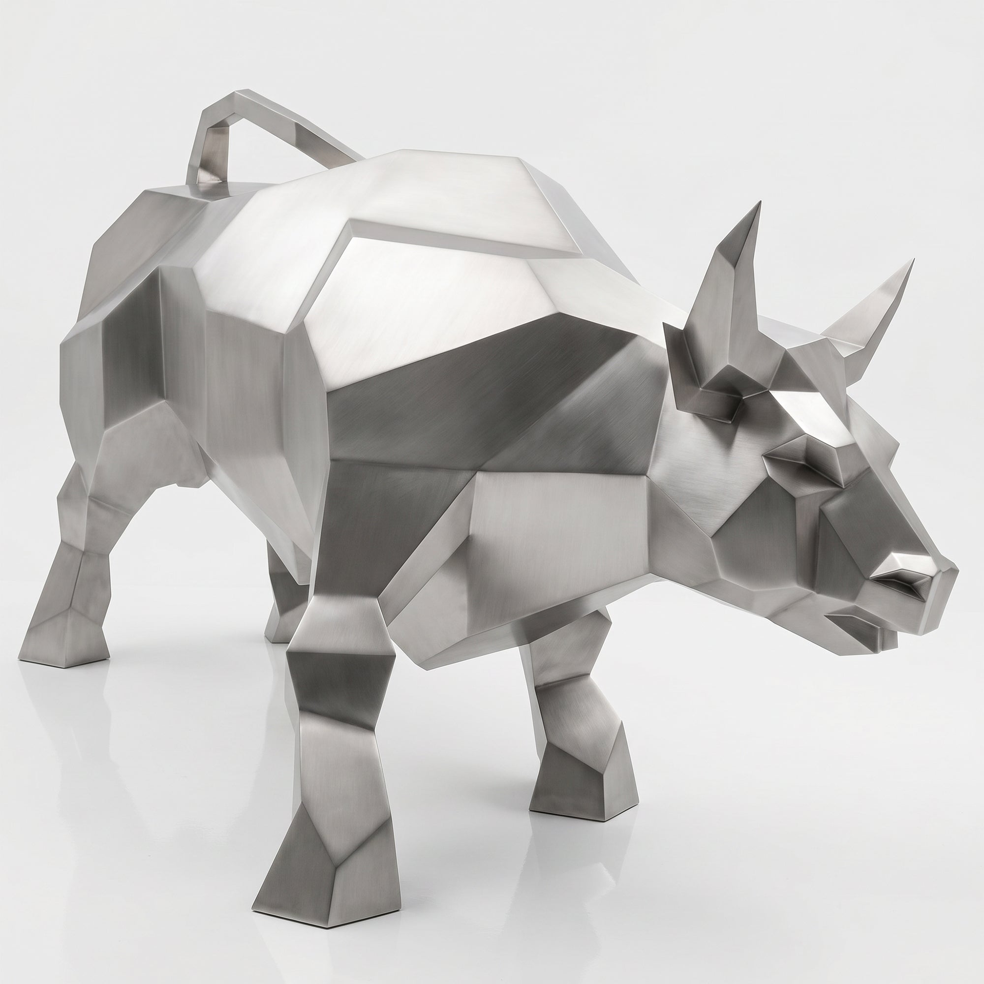 Grande Sculpture Taureau Géométrique Facettée - Sculpture Origami
