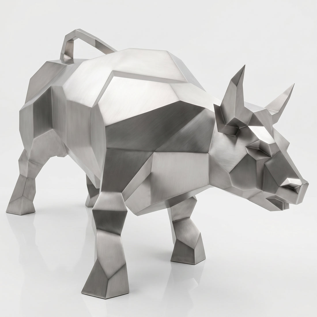 Grande Sculpture Taureau Géométrique Facettée - Sculpture Origami