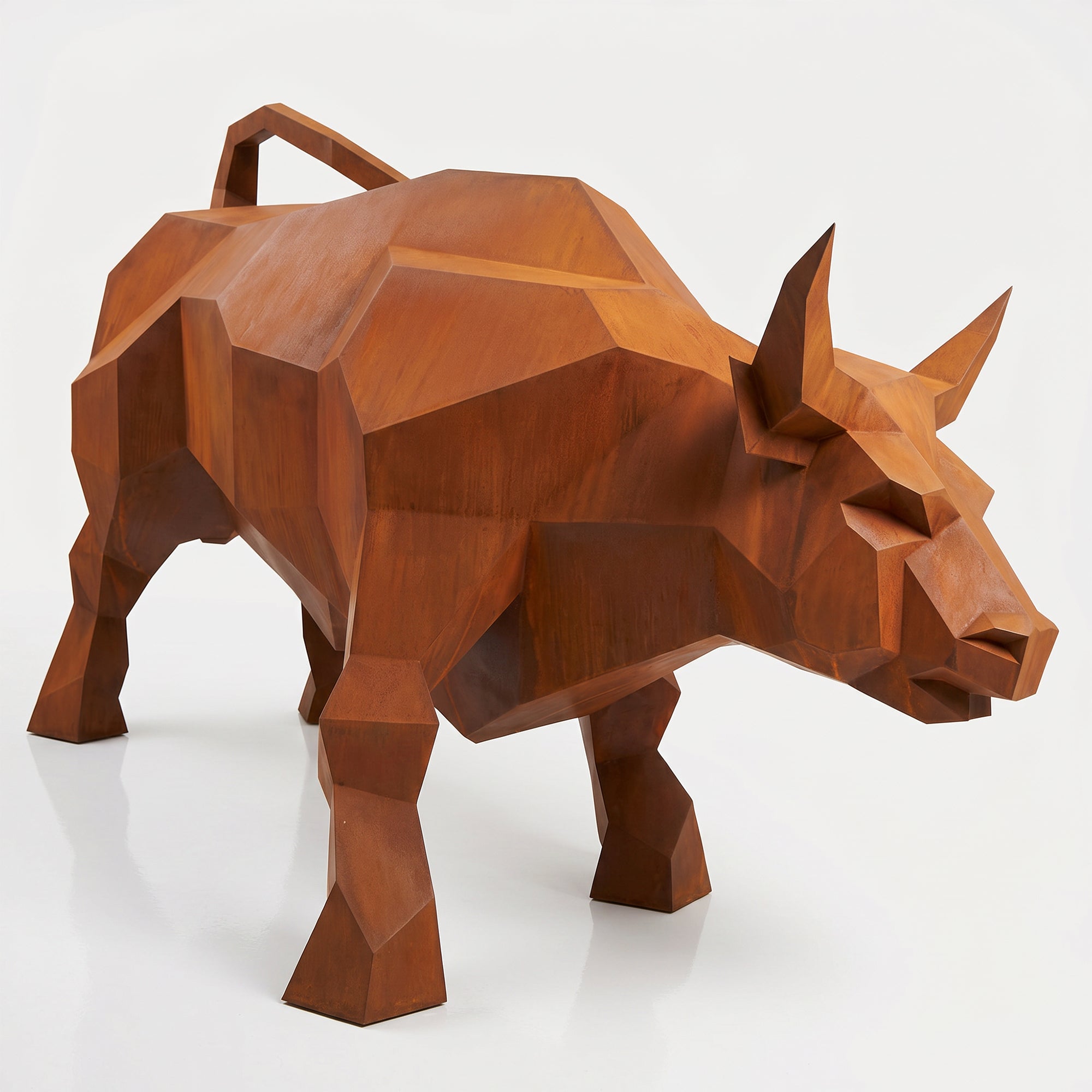 Grande Sculpture Taureau Géométrique Facettée - Sculpture Origami