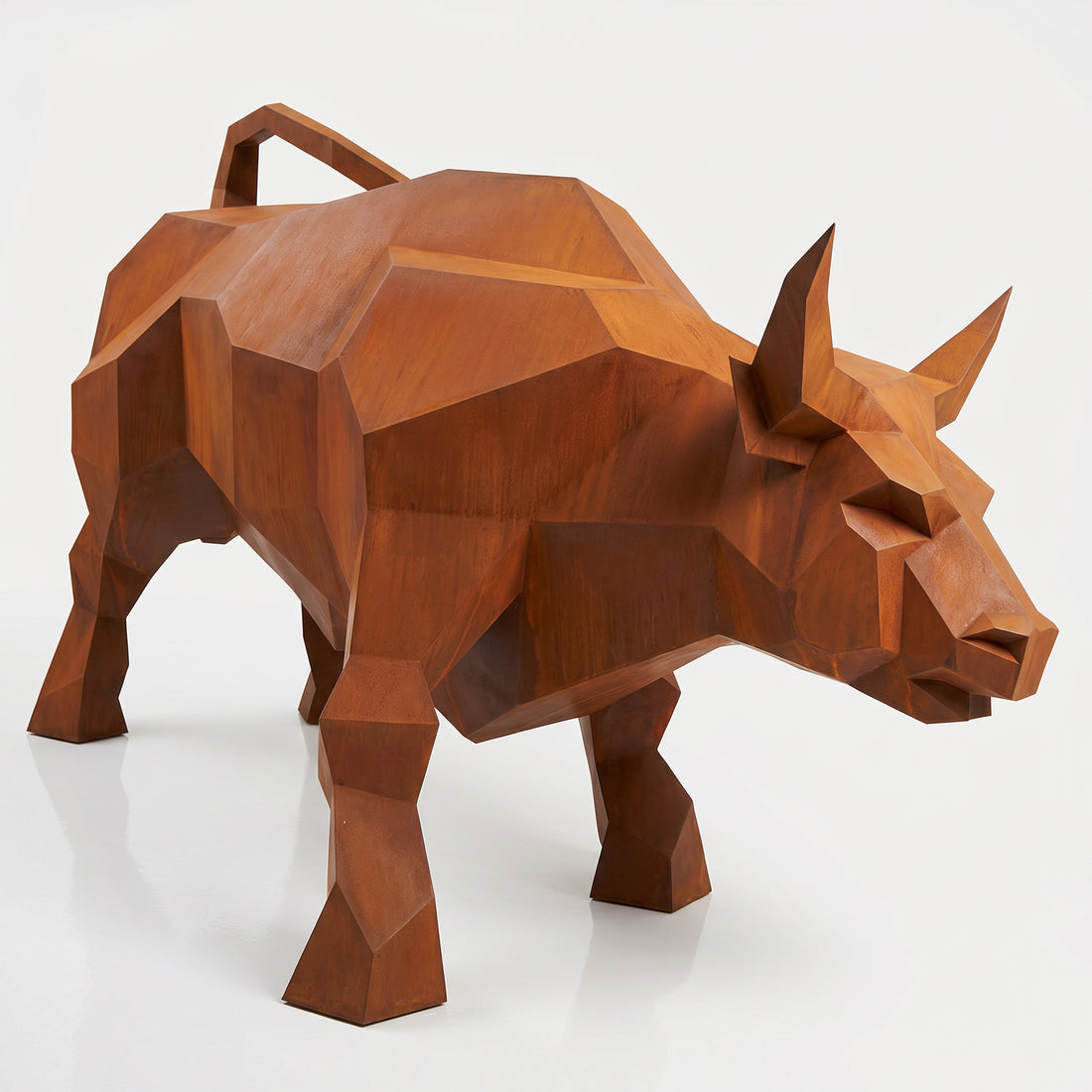 Grande Sculpture Taureau Géométrique Facettée - Sculpture Origami
