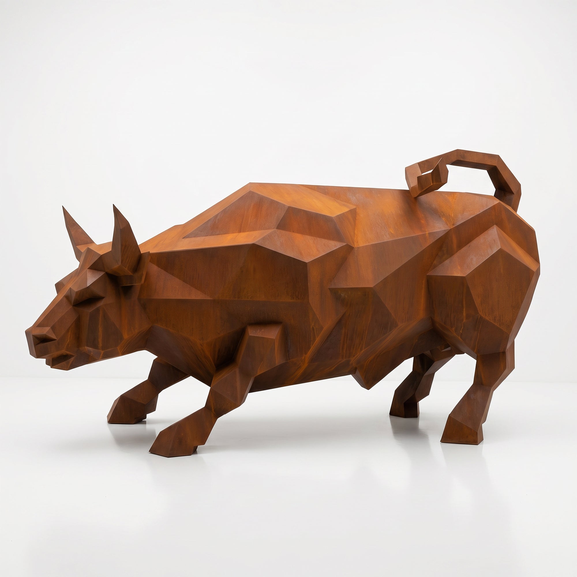 Grande Sculpture Taureau Géométrique Facettée - Sculpture Origami