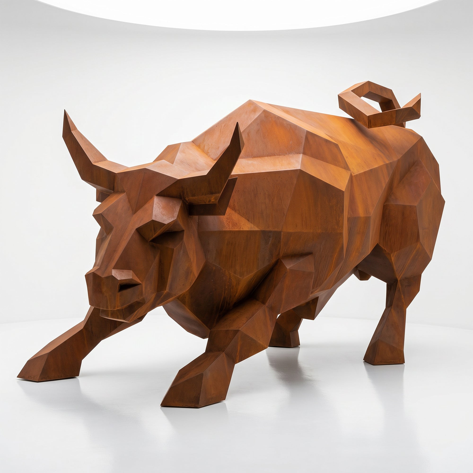 Grande Sculpture Taureau Géométrique Facettée - Sculpture Origami