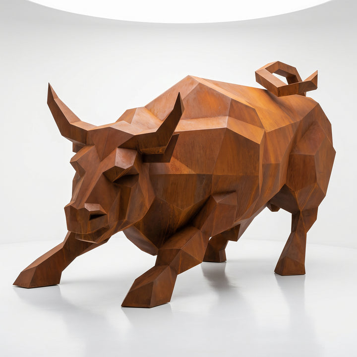 Grande Sculpture Taureau Géométrique Facettée - Sculpture Origami