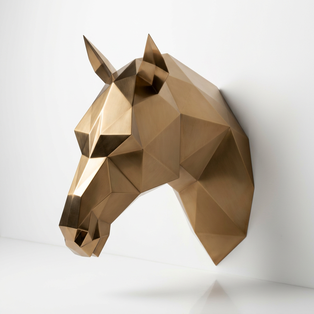 Tête de Cheval en Origami Métallique - Sculpture Origami