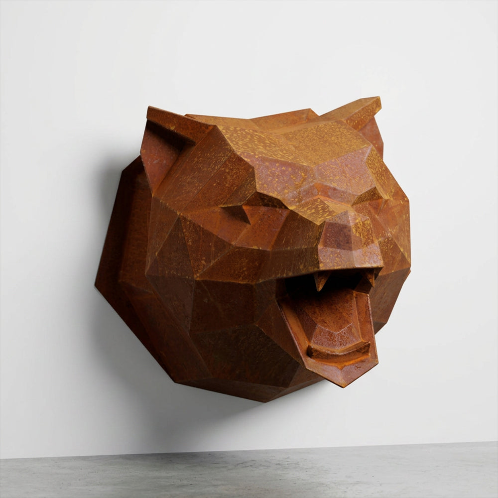 Sculpture Tête d’Ours Rugissante Facettée - Sculpture Origami