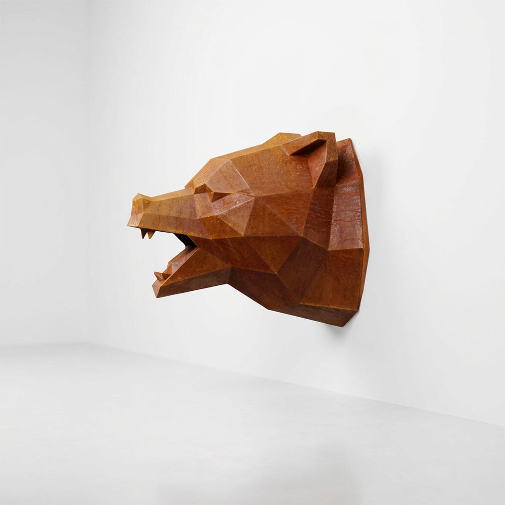 Sculpture Tête d’Ours Rugissante Facettée - Sculpture Origami