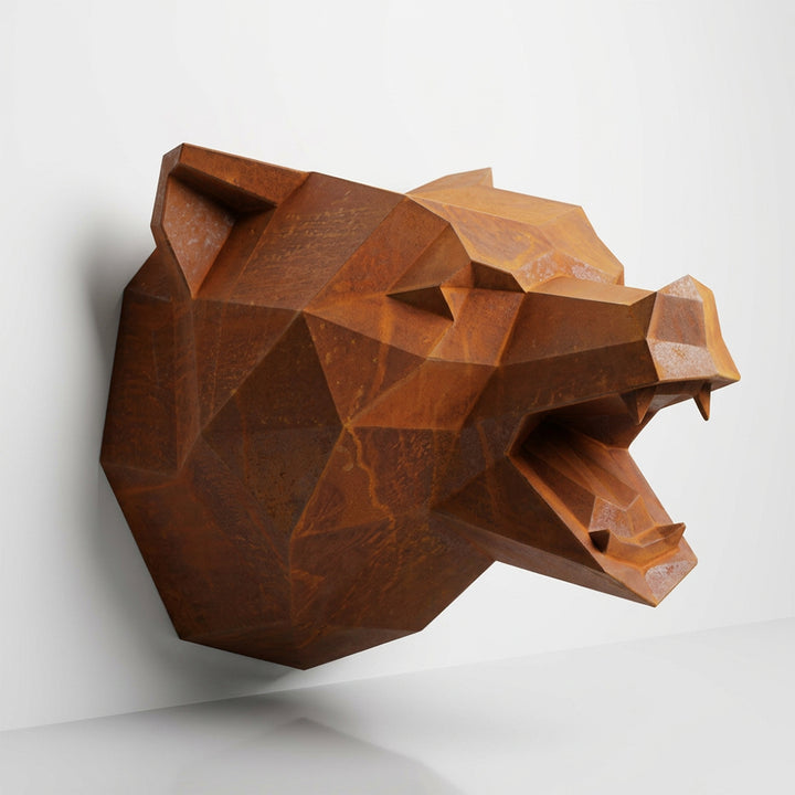 Sculpture Tête d’Ours Rugissante Facettée - Sculpture Origami
