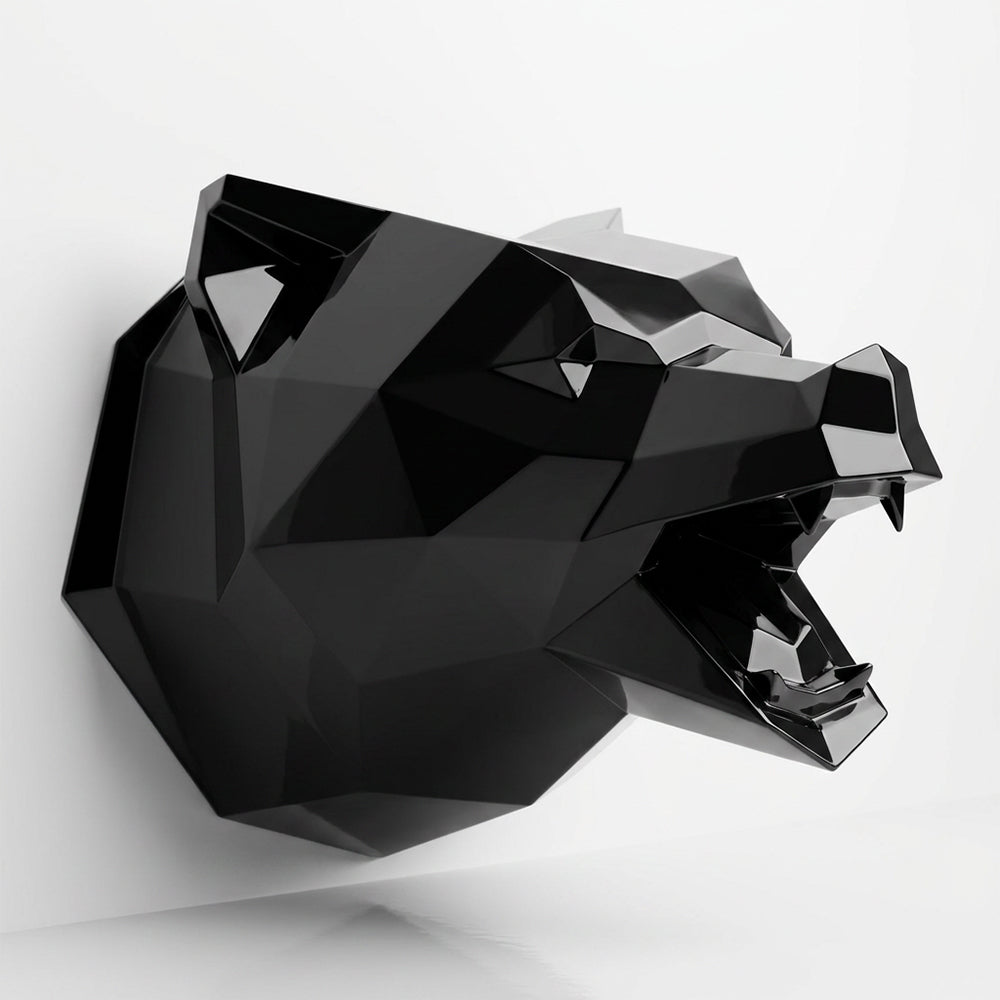 Sculpture Tête d’Ours Rugissante Facettée - Sculpture Origami
